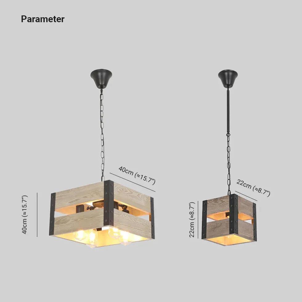Cube-Shaped Wooden Frame Vintage Dining Pendant Light - Clowas