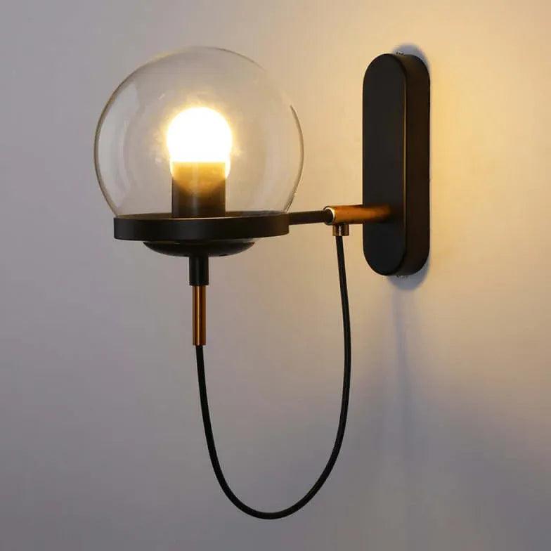 Round Glass Black Living Room Wall Light - Clowas