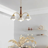 Flower-Shaped White Shade Vintage Wooden Chandelier - Clowas