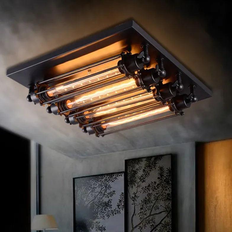 Rectangular Frame Pipe Bulb Vintage Ceiling Light - Clowas