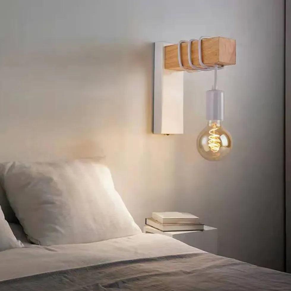Bulb Wooden Base Industrial Wall Lights - Clowas