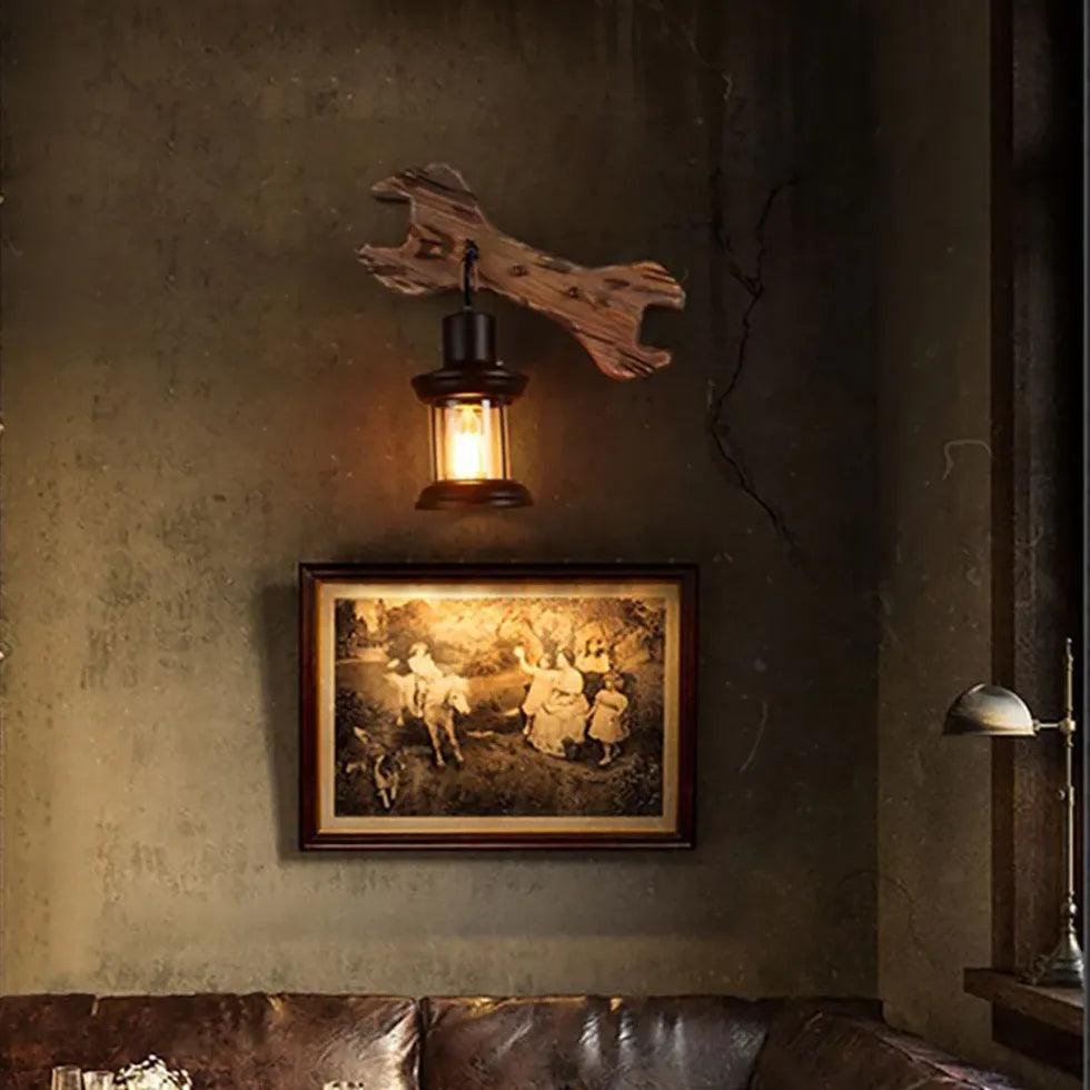 Wrench Lantern Wooden Vintage Wall Lights - Clowas