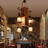 Vintage Wooden Industrial Multi Pendant Light for Dining Room