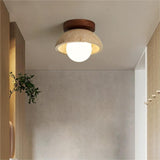 Modern Japanese Yellow Limestone Wood Ceiling Light