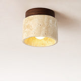 Modern Japanese Yellow Limestone Wood Ceiling Light
