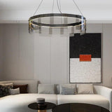 Black Glass Circle Living Room Pendant Light - Clowas