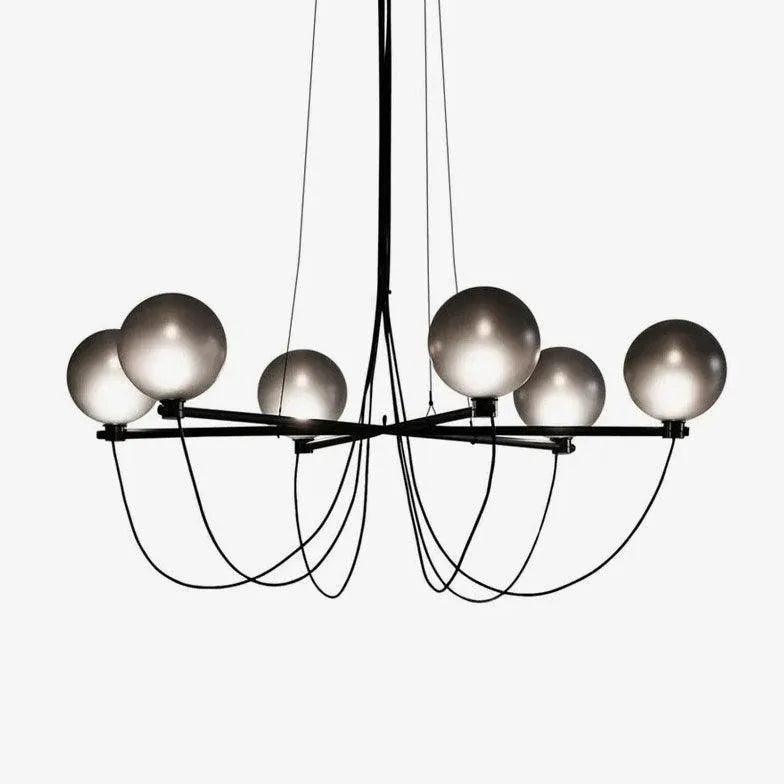 Black Metal Frame Gray Glass Ball Chandelier - Clowas