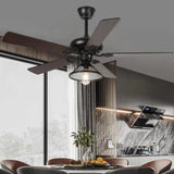 Black Metal Shade Vintage Industrial Ceiling Fan Light - Clowas