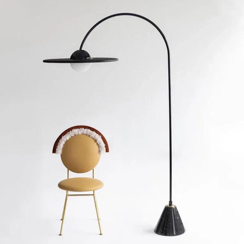 Black Round Shade Arc Floor Lamp - Clowas