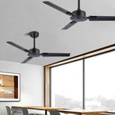 Black Three-Blade Industrial Dining Ceiling Fan - Clowas