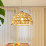 Rattan Woven Round Lampshade Vintage Pendant Light - Clowas