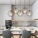 Three-Light Hexagonal Shade Black Industrial Pendant Light - Clowas