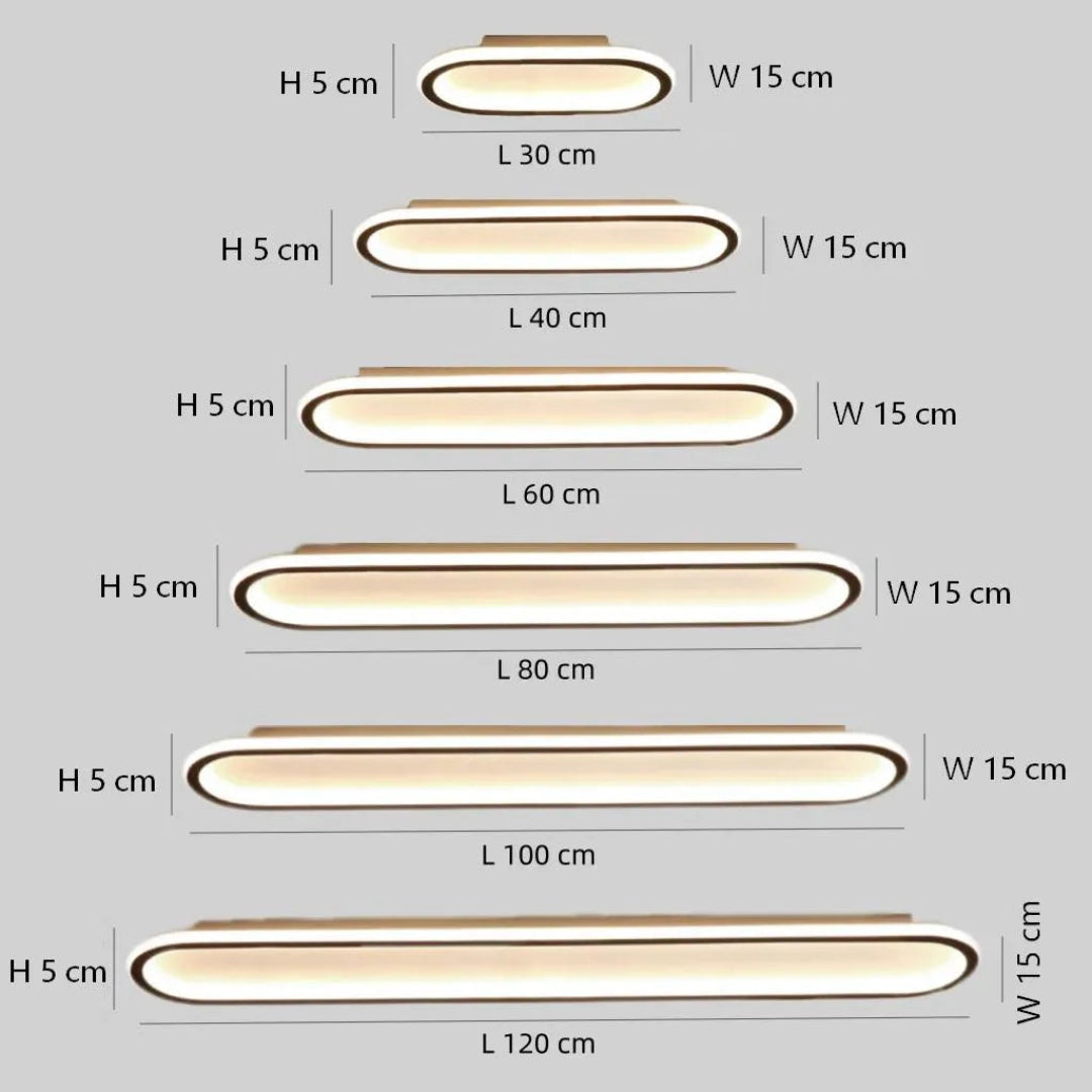 Oval ceiling light available in 30cm to 120cm lengths