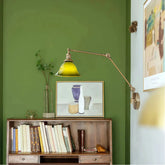 Vintage Glass Wall Light Brass for Bedside, Arm Adjustable