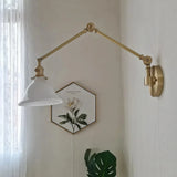 Vintage Glass Wall Light Brass for Bedside, Arm Adjustable