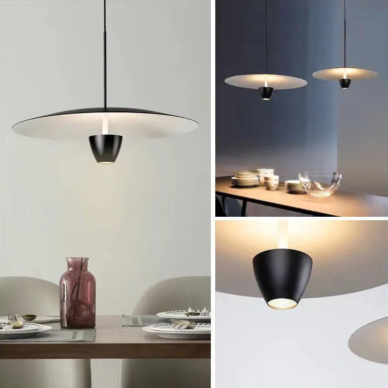 Black Disc-Shaped Modern Single-Head Pendant Light - Clowas
