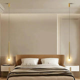 Gold Linear Minimalist Single Head Bedroom Pendant Light - Clowas