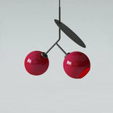 Glass Globe Pendant Light with Red Cherry Design
