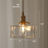 Vintage Brass Glass Square Pendant Light