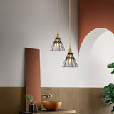 Vintage Brass Colored Ribbed Glass Pendant Light