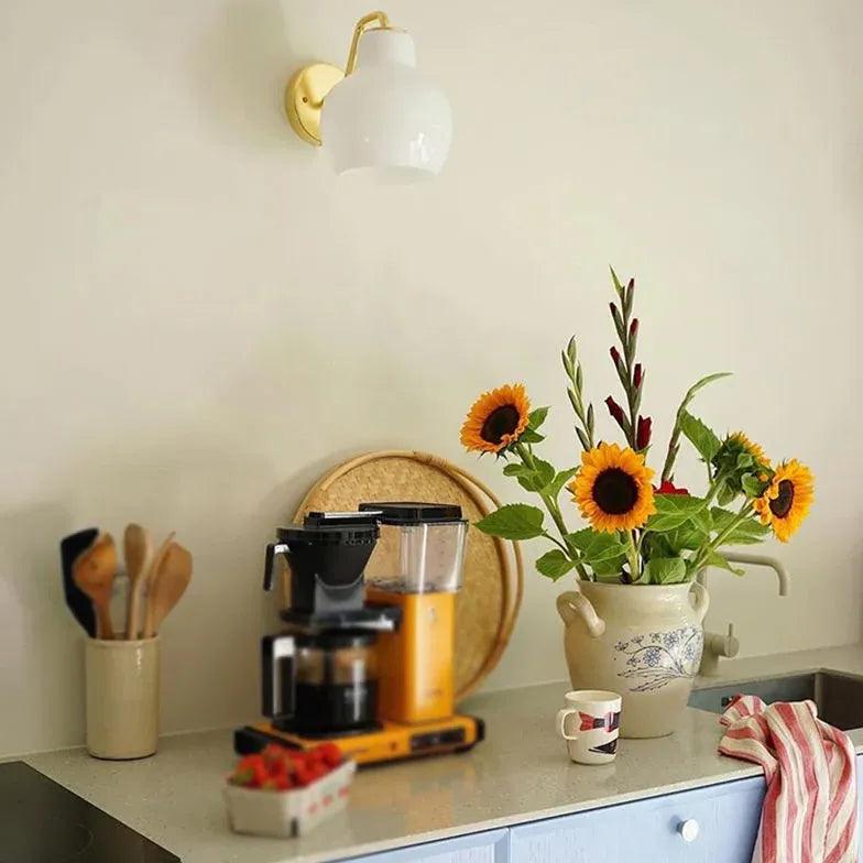 Cream Glass Lily Gold Wall Lights - Clowas