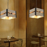 Cube-Shaped Wooden Frame Vintage Dining Pendant Light - Clowas