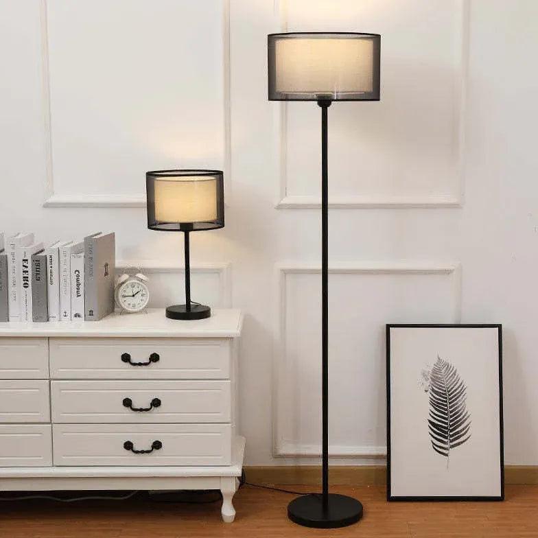 Cylindrical Black Mesh Plug-In Floor Lamp - Clowas