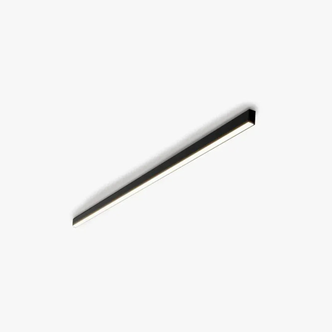 Black linear LED ceiling light shown switched on
