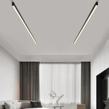 Minimalist Linear Flush Ceiling Light Black Metal for Living Room, Anti-Glare