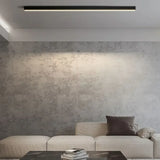 Minimalist Linear Flush Ceiling Light Black Metal for Living Room, Anti-Glare