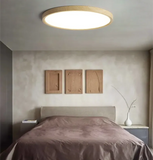 Round Wood Flush Mount Ceiling Light Nordic Dimmable for Bedroom