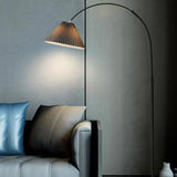 Pleated Fishing Floor Arc Lamp for Living Room