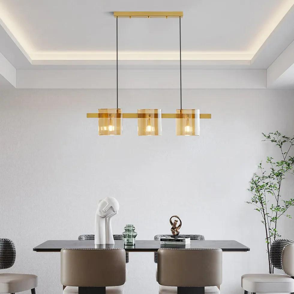 Rectangular Glass Dining Room Brass Pendant Light - Clowas