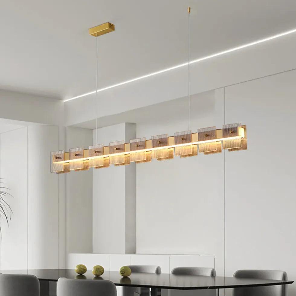 Gold Glass Linear Dining Room Pendant Light - Clowas