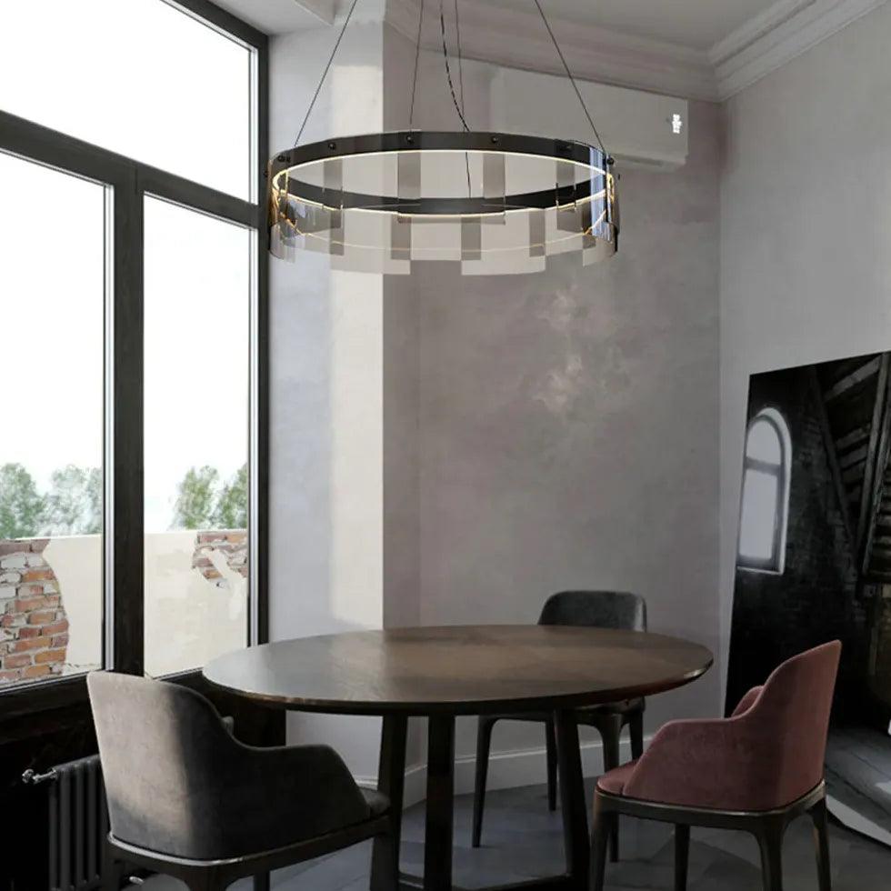 Black Glass Circle Living Room Pendant Light - Clowas