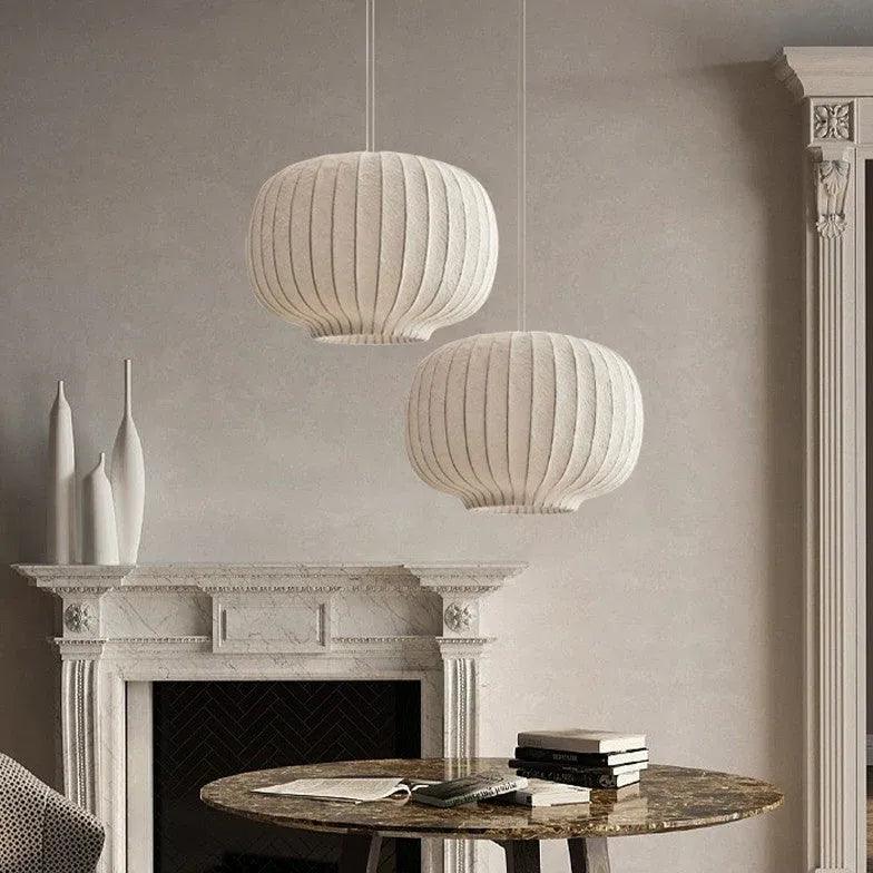 Fabric Lantern Style Vintage White Pendant Light - Clowas