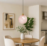 Modern Fluted Glass LED Pendant Light Dimmable For Dining Room