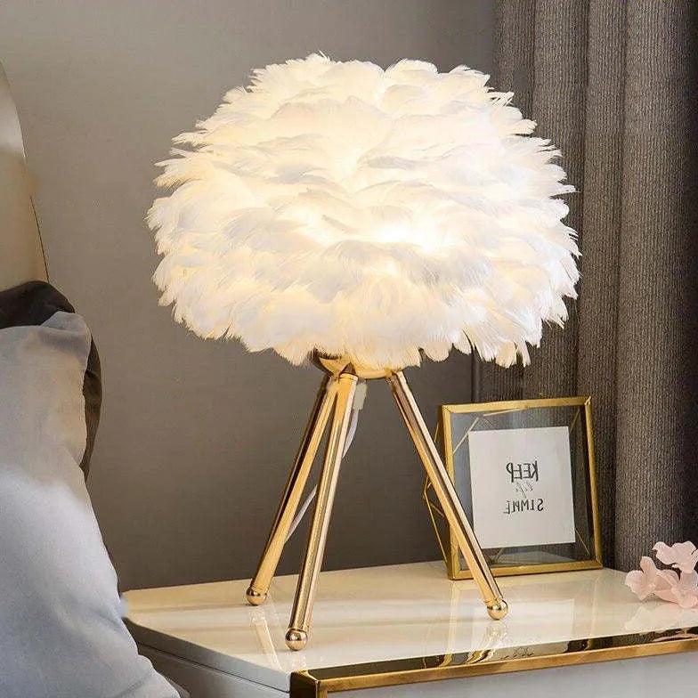 Feather Decorated Art Tripod Table Lamp - Clowas