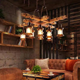 Fence Kerosene Lamp Industrial Wooden Chandelier - Clowas