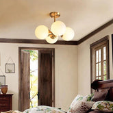 Brass Glass White Globe Ceiling Light for Bedroom