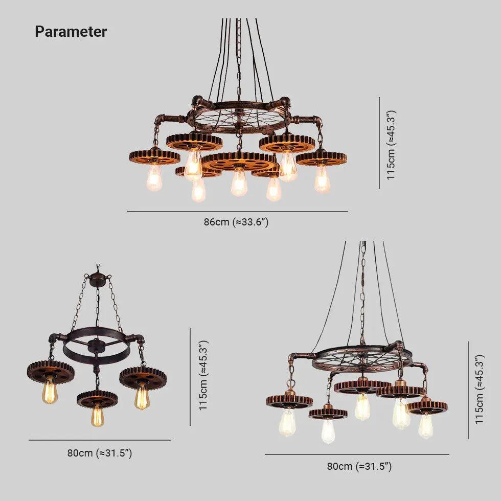 Gear Shaped Antique Bronze Industrial Pendant Light - Clowas