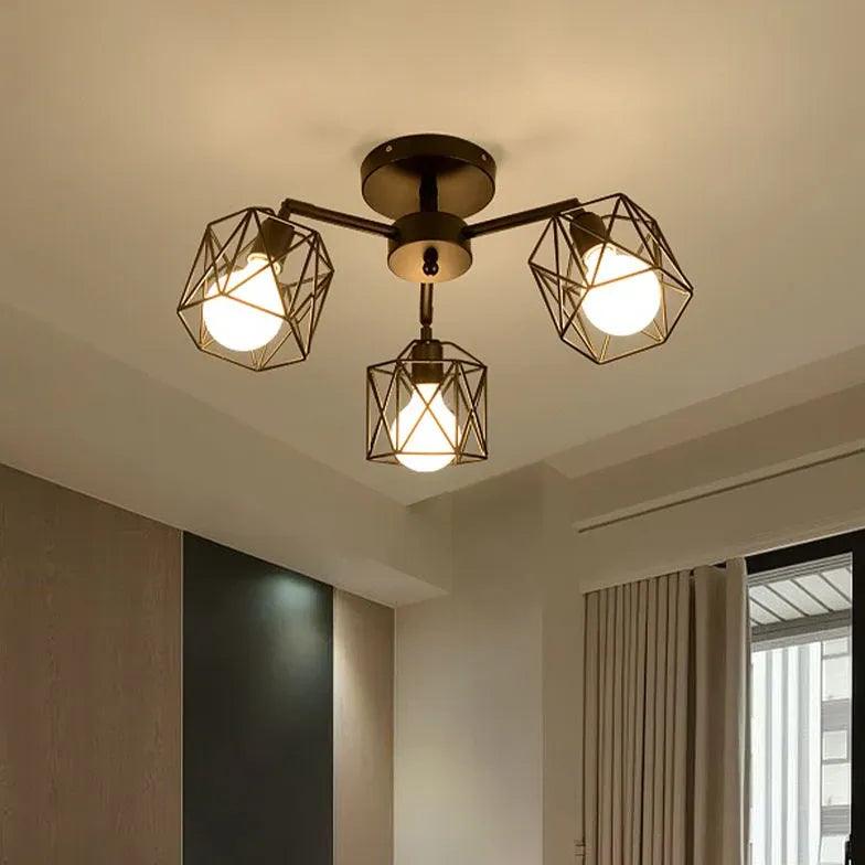 Geometric Metal Frame Black Industrial Pendant Light - Clowas