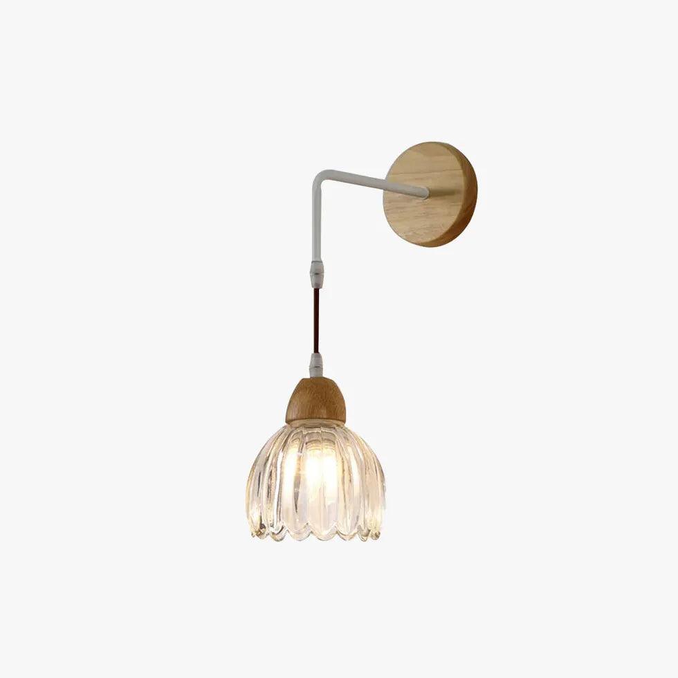 Glass and wooden base vintage wall lamp - Clowas