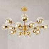 Glass and Gold Chandelier with Simple Iron Design