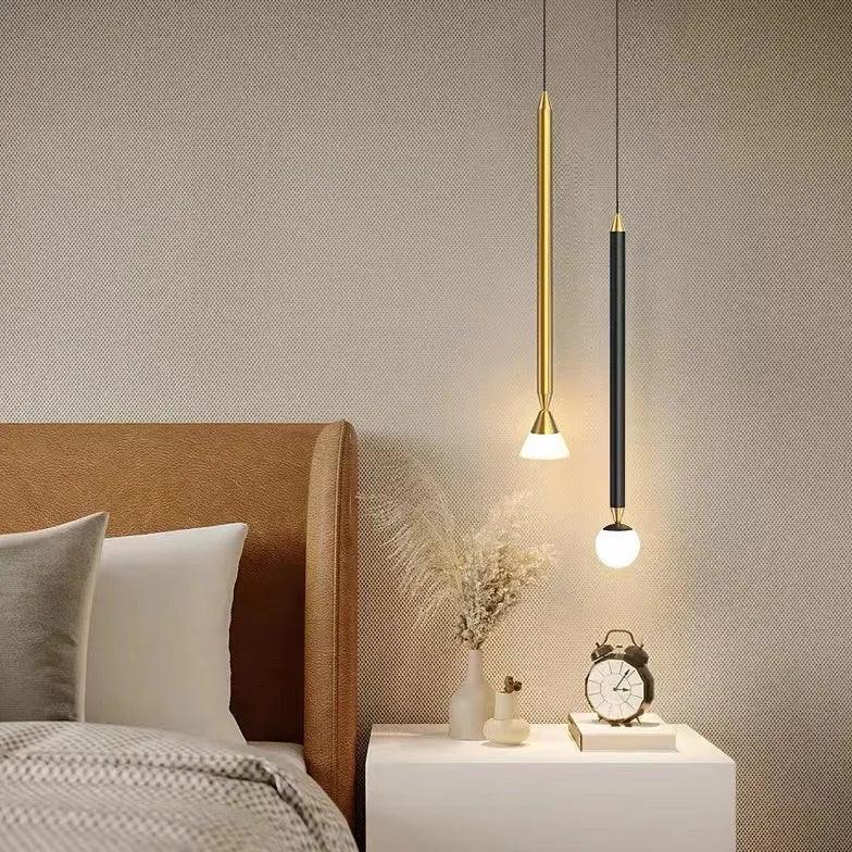 Gold Linear Minimalist Single Head Bedroom Pendant Light - Clowas