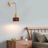 Modern Walnut Brass Wooden Wall Light for Bedroom
