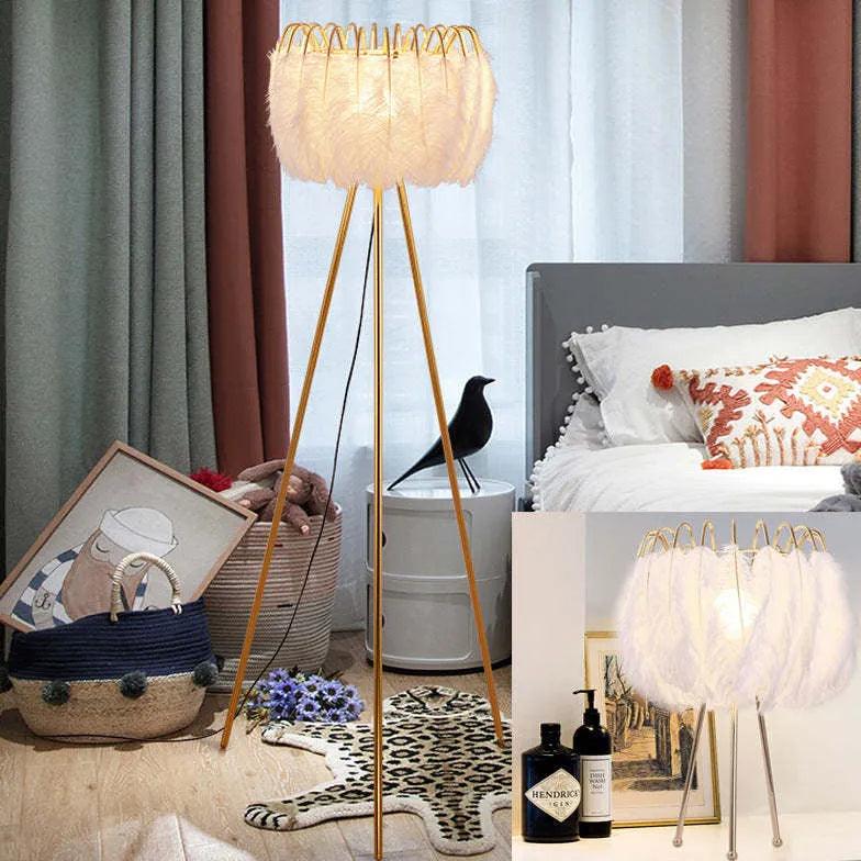 Golden Feather Transparent Tripod Floor Lamp - Clowas