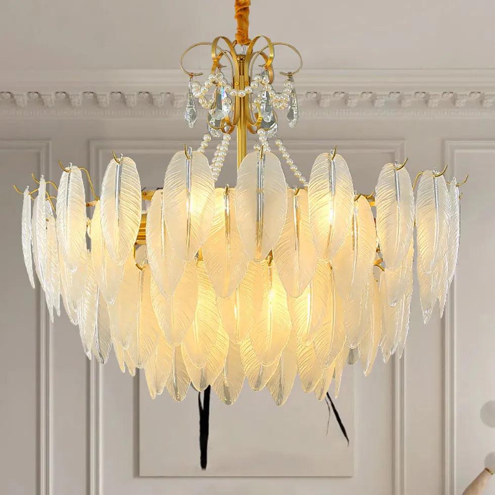 Golden Frame Translucent Glass Leaf Pendant Light - Clowas