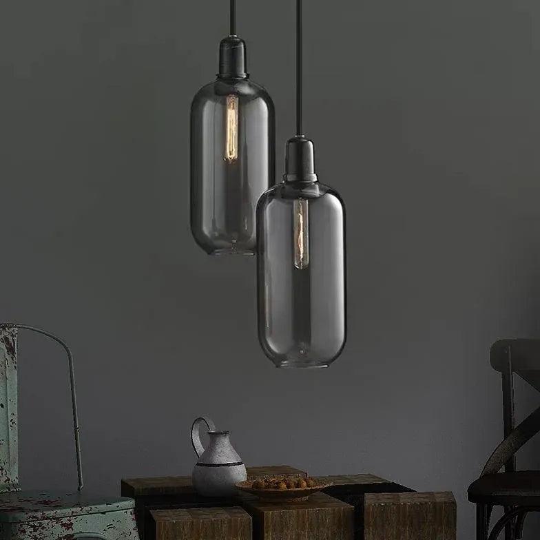 Smoke Grey Transparent Glass Cylindrical Pendant Light - Clowas