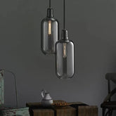 Smoke Grey Transparent Glass Cylindrical Pendant Light - Clowas